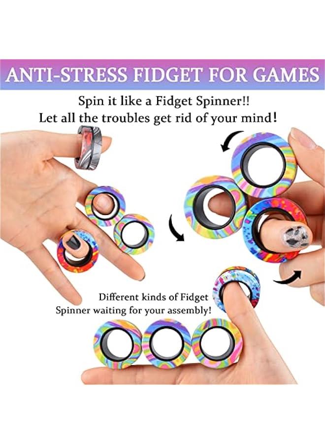 9Pcs Magnetic Rings Fidget Toy Set, ADHD Anxiety Magnetic Fidget Toys Adults Fidget Spinner Rings for Relief, Gifts for 8+ Year Old Teen Boy Easter Basket Stuffers Gifts for Teens Boys Adults  - Image 4