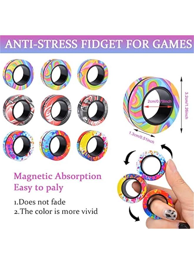 9Pcs Magnetic Rings Fidget Toy Set, ADHD Anxiety Magnetic Fidget Toys Adults Fidget Spinner Rings for Relief, Gifts for 8+ Year Old Teen Boy Easter Basket Stuffers Gifts for Teens Boys Adults  - Image 3
