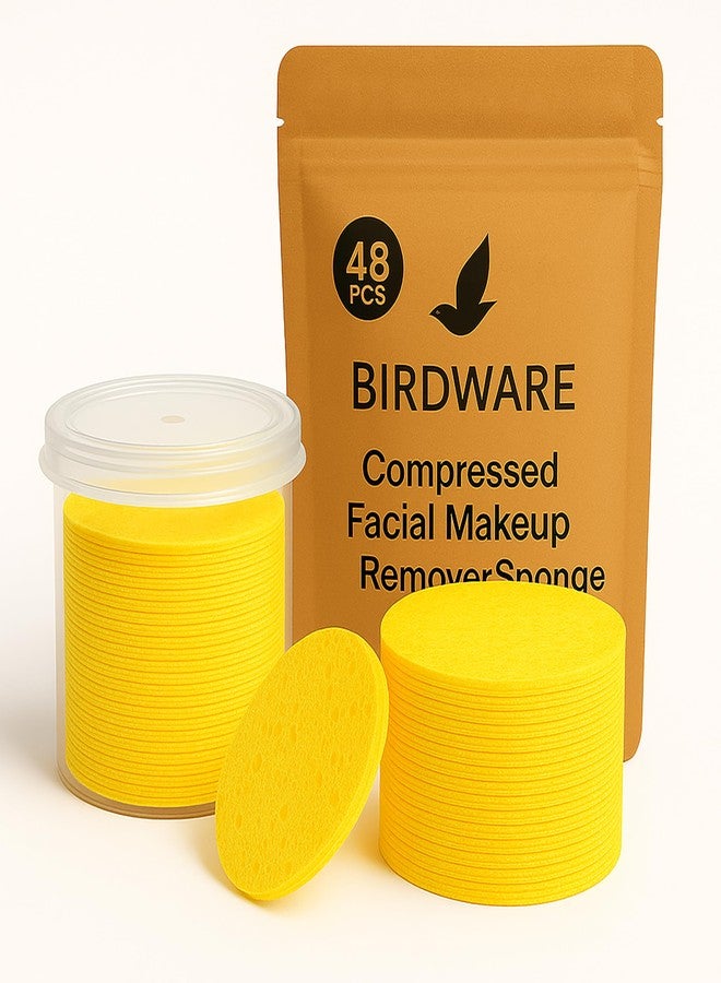 بيردوير إسفنجة إزالة المكياج المضغوطة الممتازة من بيردوير | إسفنجة تنظيف الوجه فائقة النعومة | أصفر | قابلة لإعادة الاستخدام | عبوة من 48 قطعة - Image 1