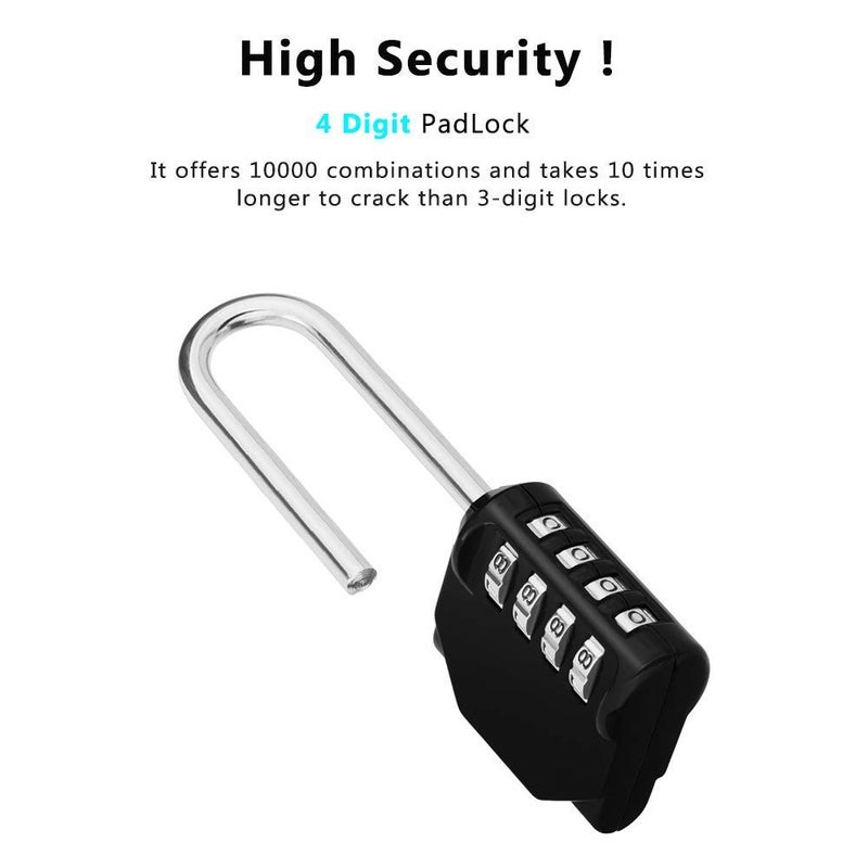 JUSTAKEIT 4 Digit Combination Lock, Heavy Duty Long Padlock, Black, Suitable for Lockers, Fence, Suitcase - Image 2