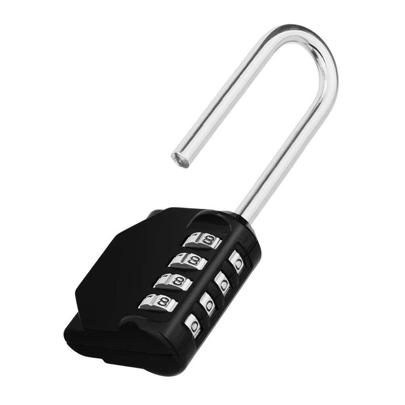JUSTAKEIT 4 Digit Combination Lock, Heavy Duty Long Padlock, Black, Suitable for Lockers, Fence, Suitcase - Image 1