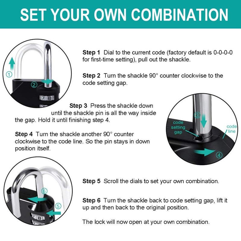JUSTAKEIT 4 Digit Combination Lock, Heavy Duty Long Padlock, Black, Suitable for Lockers, Fence, Suitcase - Image 5
