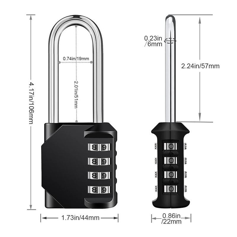 JUSTAKEIT 4 Digit Combination Lock, Heavy Duty Long Padlock, Black, Suitable for Lockers, Fence, Suitcase - Image 4