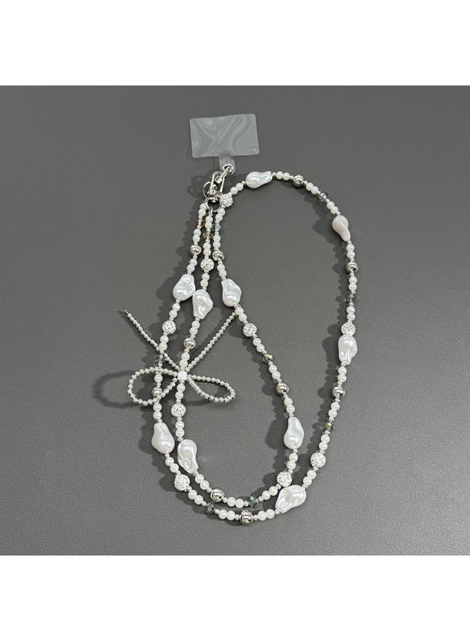 NIBEMINENT Phone Charm/ Chain Strap for Women Girls, Pearl Heart Bow Cell Phone Case Lanyard Wrist Strap - Image 1