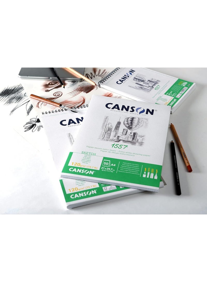 CANSON A4 Size Spiral Sketch Pad With Extra White 50 Sheets 120gsm Thickness - Image 3