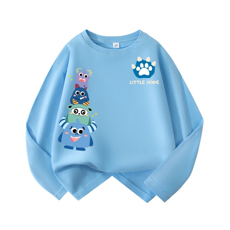 Fashionable Brand Kidsren's Long-Sleeved T-Shirt 2025 Spring & Fall Clothing for Boys and Older Boys, Stylish Cartoon Tops, Pure Cotton Bottoming Shirts - Image 1