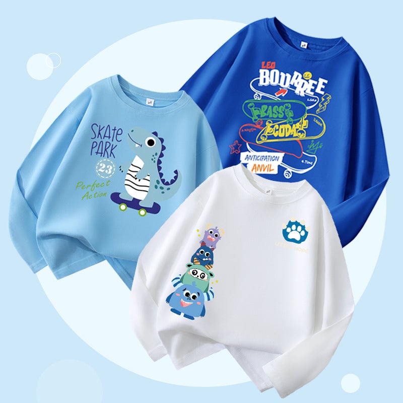 Fashionable Brand Kidsren's Long-Sleeved T-Shirt 2025 Spring & Fall Clothing for Boys and Older Boys, Stylish Cartoon Tops, Pure Cotton Bottoming Shirts - Image 2