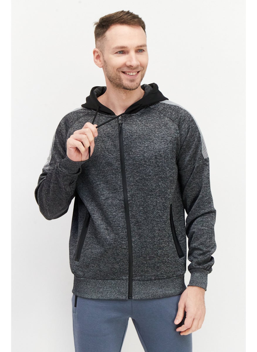 Cultura New York Men Hooded Full Zipper Heather Sweatshirt, Dark Grey Combo  - Image 1