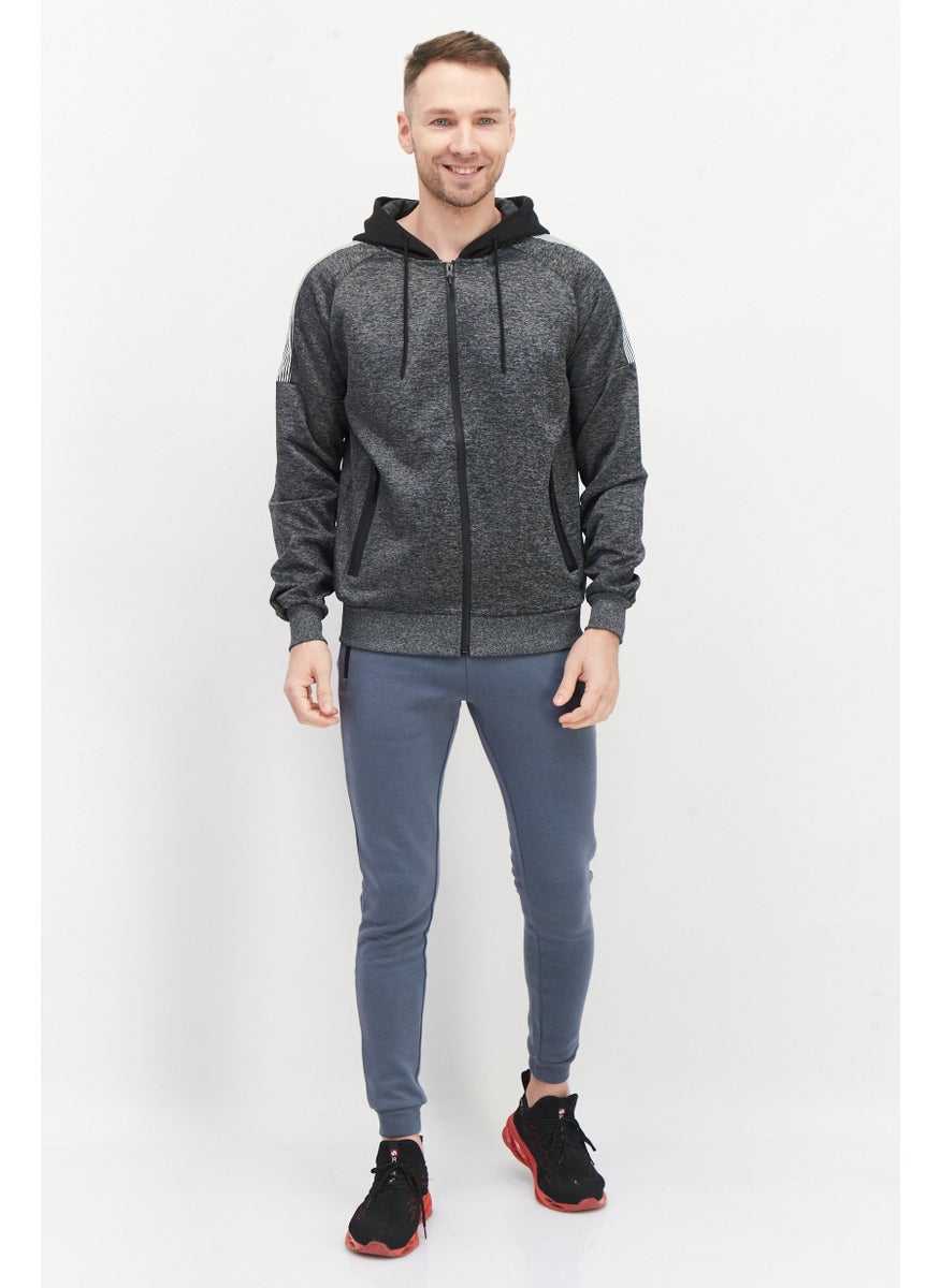 Cultura New York Men Hooded Full Zipper Heather Sweatshirt, Dark Grey Combo  - Image 4