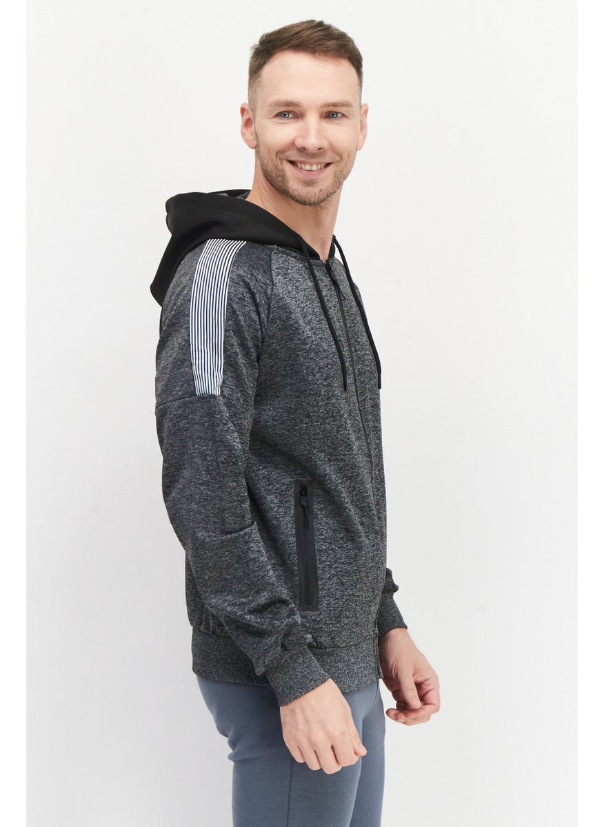 Cultura New York Men Hooded Full Zipper Heather Sweatshirt, Dark Grey Combo  - Image 3