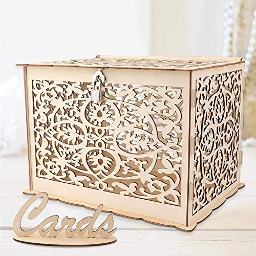 Funyear Funyear DIY Rustic Wedding Card Box with Lock Wooden Gift Card Box Holder Graduation Card Box Money Box for Wedding Reception Deco Baby Showers Birthday Party Decorations 