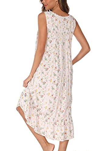 AVIIER Cotton Nightgowns for Women Sleeveless House Dress Ladies Long Nightdress with Pockets (White flowers, XX-Large)… - Image 5