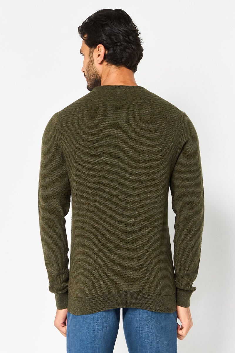 Selected Homme Men Crew Neck Textured Long Sleeve Sweater, Dark Olive - Image 4