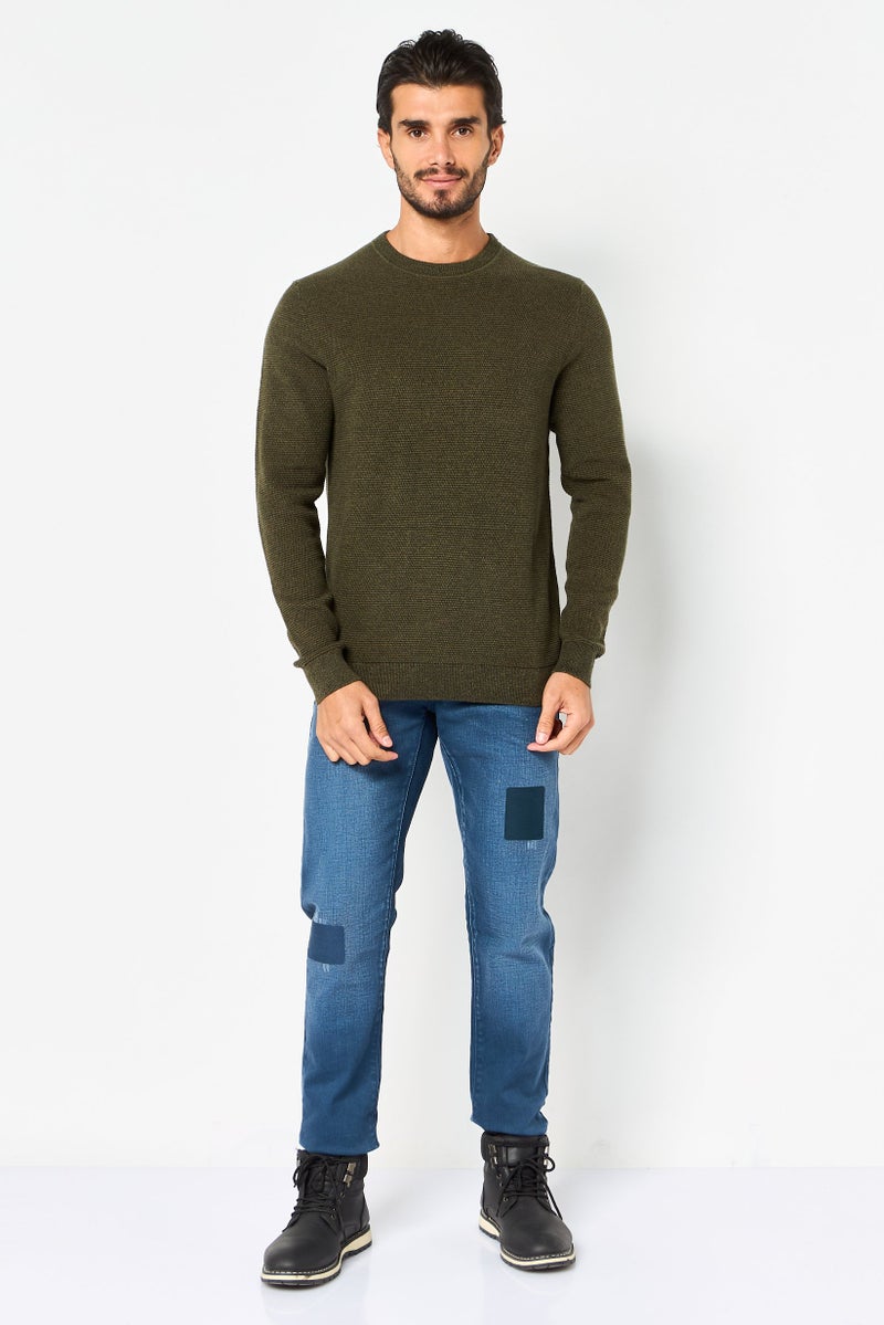 Selected Homme Men Crew Neck Textured Long Sleeve Sweater, Dark Olive - Image 2