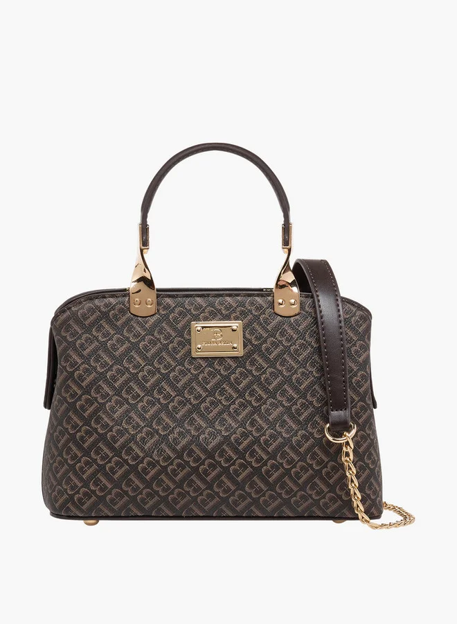 Flora Bella By Shoexpress Monogram Print Tote Bag with Detachable Chain Strap and Zip Closure
