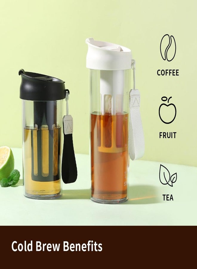 watchget Cold Brew Coffee Maker Travel Tumbler with Soft Silicone Handle Portable Iced Coffee & Tea Infuser with Airtight Lid Cold Brew Travel Cup 17oz/500ml black - Image 2