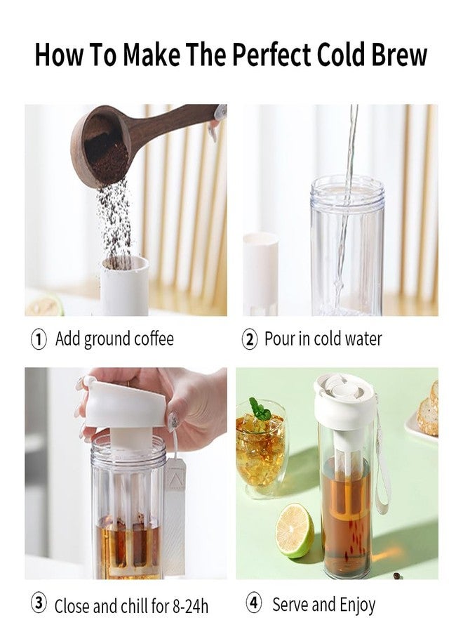watchget Cold Brew Coffee Maker Travel Tumbler with Soft Silicone Handle Portable Iced Coffee & Tea Infuser with Airtight Lid Cold Brew Travel Cup 17oz/500ml black - Image 3