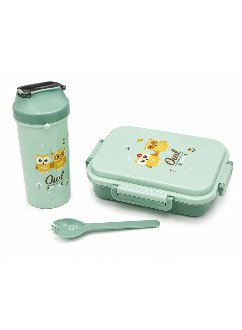 4-Piece Kids Lunch Box Set with Water Bottle, Spoon & Removable Divider Tray Green - Image 1