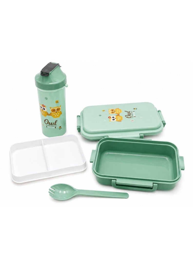 4-Piece Kids Lunch Box Set with Water Bottle, Spoon & Removable Divider Tray Green - Image 2