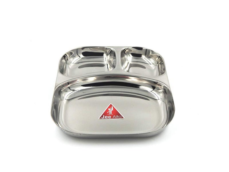 JEE ALTO 20 Gauge Heavy Duty 2 in 1 Stainless Steel Kitchen and Dining Round Deep Compartment Divided Plate/Thali/Mess Tray Set, 23.5 x 19 x 2.6 cm, Silver_Set of 1 - Image 5