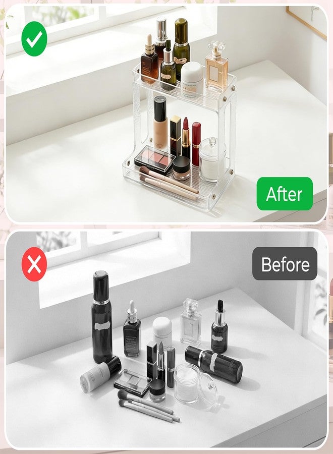VNIMTI Skincare Organizers 2 Tier, Makeup Organizer Countertop, Cosmetic Display Cases, Makeup＆Skincare Organizer for Vanity, Desktop, Bathroon, Ideal Gifts for Women (Free Standing - White) - Image 2
