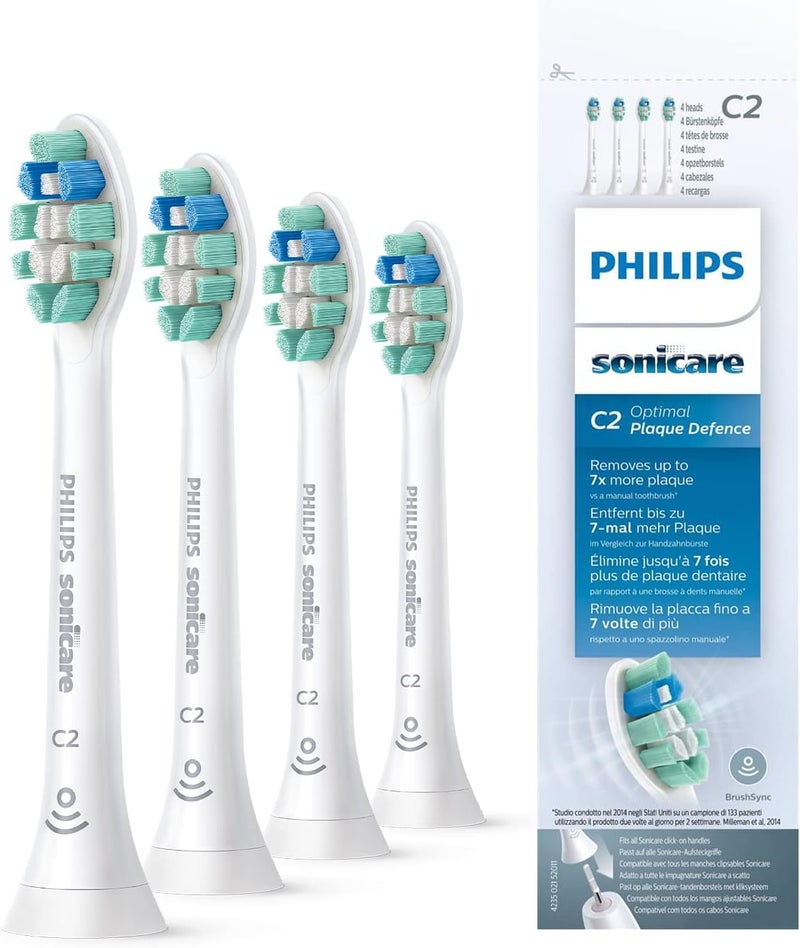 Sonicare رؤوس فرشاة فيليبس سونيكير أوبتيمال بلاك ديفينس البيضاء المتوافقة مع جميع مقبضات فيليبس سونيكير - 4 عبوات - Image 1
