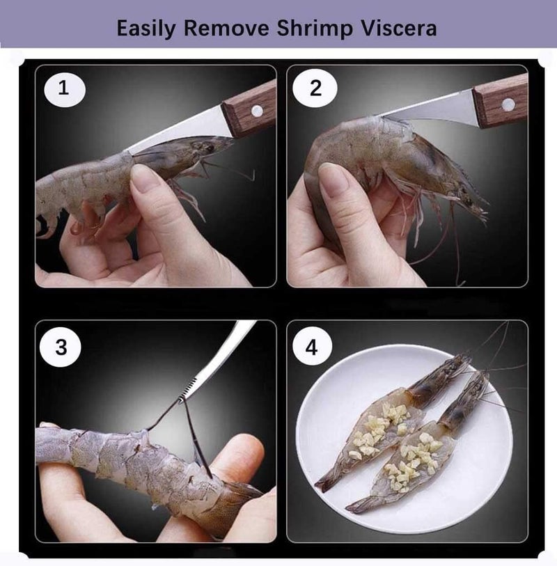 Kneefcy Shrimp Deveiner Tool Stainless Steel Shrimp Cleaner Knife Shrimp Peeler Deveiner Prawn Shell Peeler with Wooden Handle (1 Pcs) - Image 4