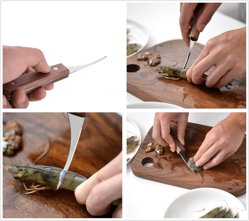 Kneefcy Shrimp Deveiner Tool Stainless Steel Shrimp Cleaner Knife Shrimp Peeler Deveiner Prawn Shell Peeler with Wooden Handle (1 Pcs) - Image 5