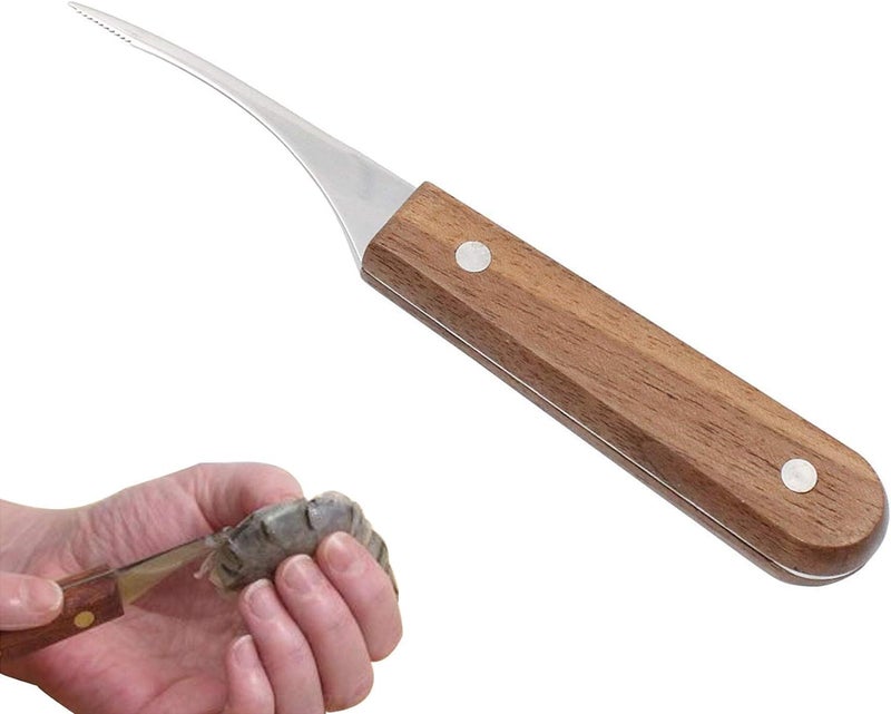 Kneefcy Shrimp Deveiner Tool Stainless Steel Shrimp Cleaner Knife Shrimp Peeler Deveiner Prawn Shell Peeler with Wooden Handle (1 Pcs) - Image 1