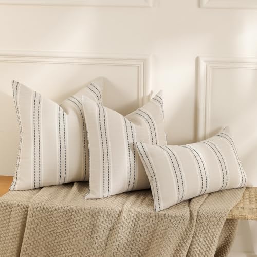 Hckot Throw Pillow Covers 20x20 Set of 2 Striped Pillow Covers Textured Linen Decorative Pillows Square Cushion Covers for Sofa Couch Bed Living Room Farmhouse Decor, Grey - Image 4