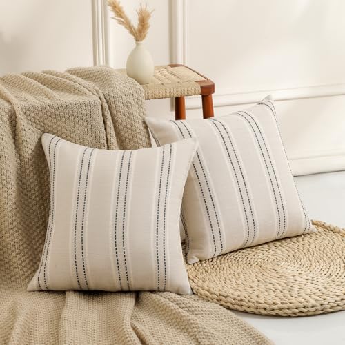 Hckot Throw Pillow Covers 20x20 Set of 2 Striped Pillow Covers Textured Linen Decorative Pillows Square Cushion Covers for Sofa Couch Bed Living Room Farmhouse Decor, Grey - Image 3