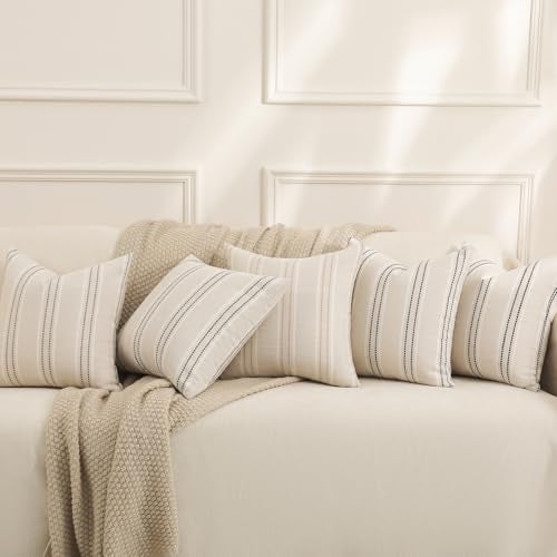 Hckot Throw Pillow Covers 20x20 Set of 2 Striped Pillow Covers Textured Linen Decorative Pillows Square Cushion Covers for Sofa Couch Bed Living Room Farmhouse Decor, Grey - Image 5