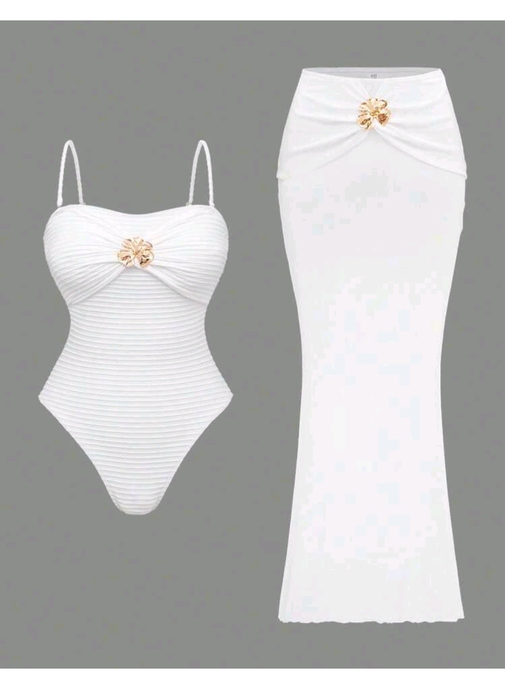 SHEIN Swimsuit Plain with Skirt All White Textured Swimsuit For Women