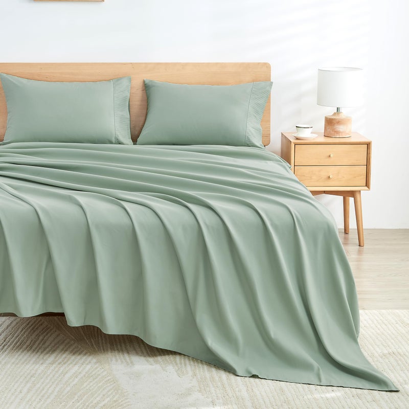 Andency Sage Sage Green Sheets Queen مجموعة 4 قطع من أوراق ناعمة للغاية لملكة كوين سرير ميكروفيال كوين ورقة جيب عميق يصل إلى 16 "" فندق فاخرة من أوراق الفراش والتبريد - Image 2