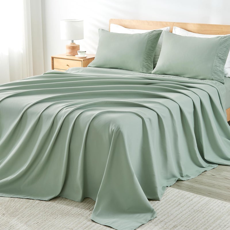Andency Sage Sage Green Sheets Queen مجموعة 4 قطع من أوراق ناعمة للغاية لملكة كوين سرير ميكروفيال كوين ورقة جيب عميق يصل إلى 16 "" فندق فاخرة من أوراق الفراش والتبريد - Image 1