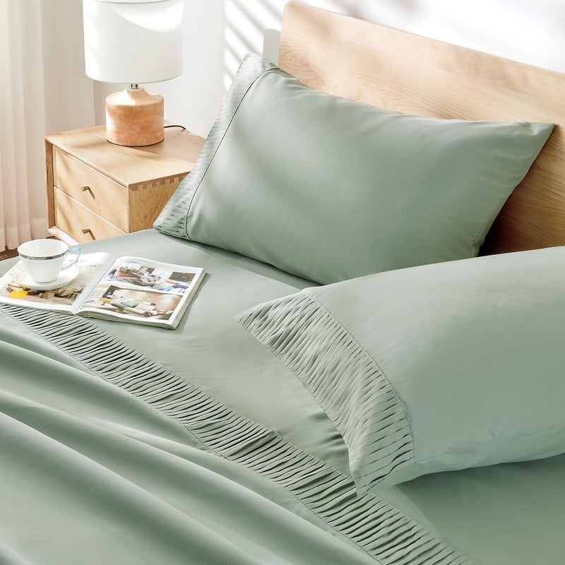 Andency Sage Sage Green Sheets Queen مجموعة 4 قطع من أوراق ناعمة للغاية لملكة كوين سرير ميكروفيال كوين ورقة جيب عميق يصل إلى 16 "" فندق فاخرة من أوراق الفراش والتبريد - Image 3