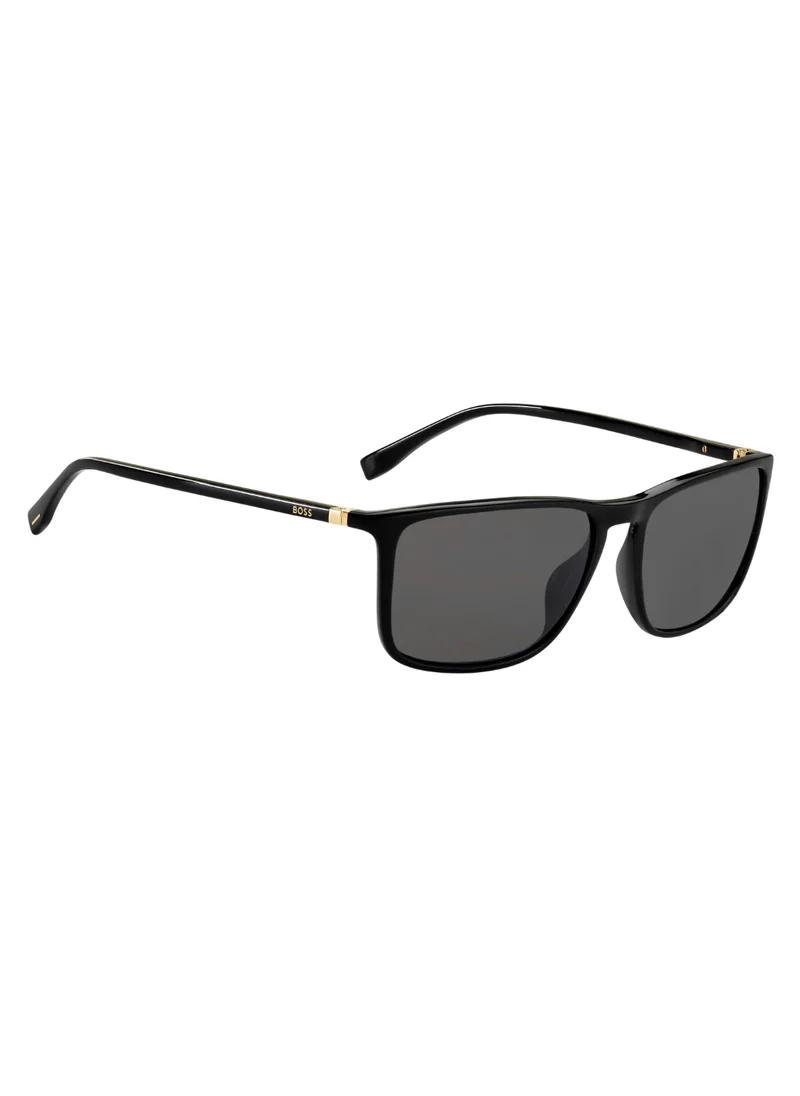 بوس Men's UV Protection Sunglasses Boss 0665/S/It Black 42.5 - Lens Size: 57 Mm