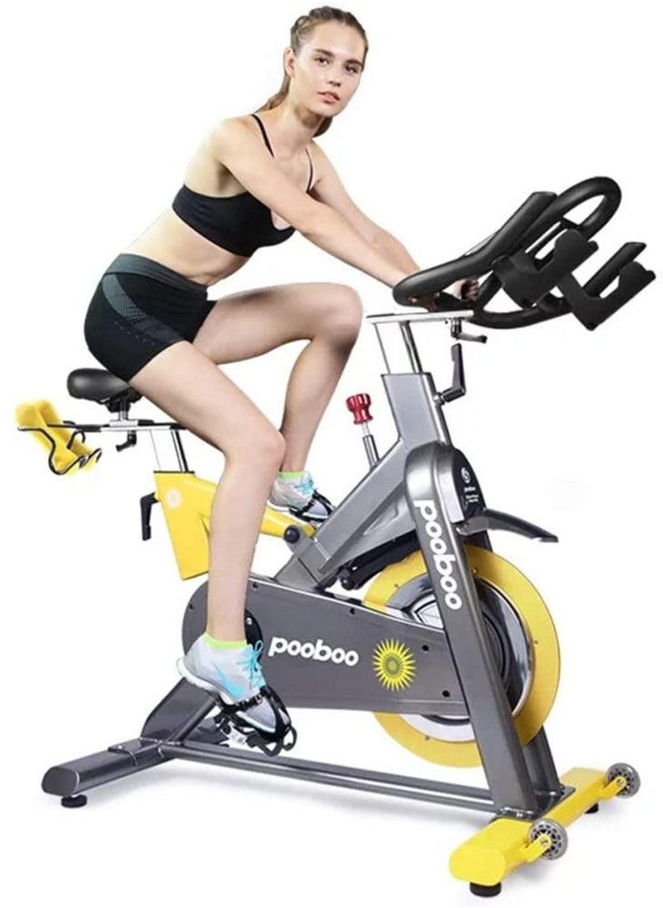 Pooboo D501 Commercial Standard Indoor Spinning Bike, 200 KG - Black/Yellow  - Image 1