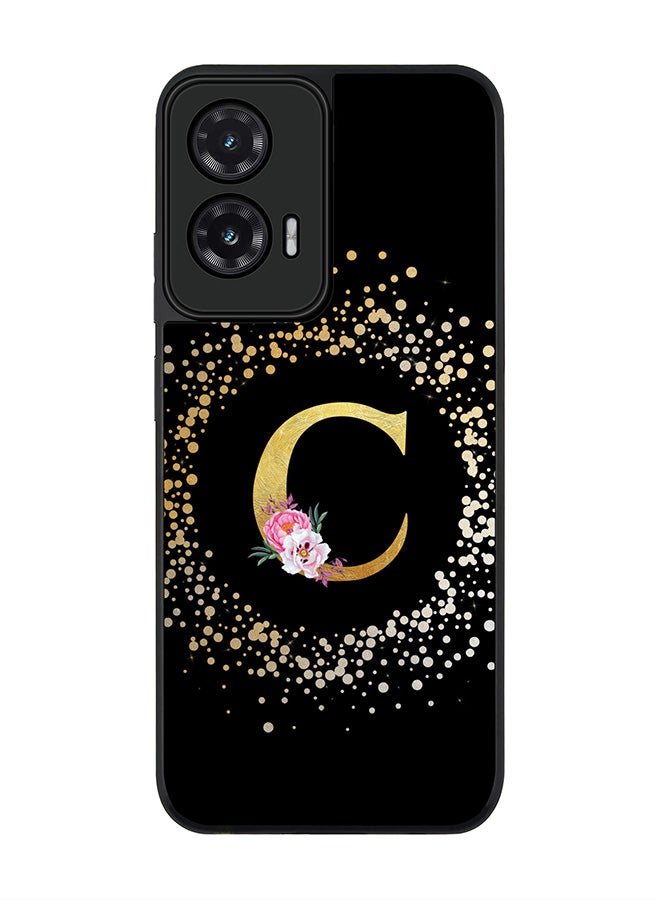 Stylizedd For Motorola Moto G35 Case,Slim fit Camera Protection, Shockproof Thin Phone cover  - Custom Monogram Floral - C ( Black )