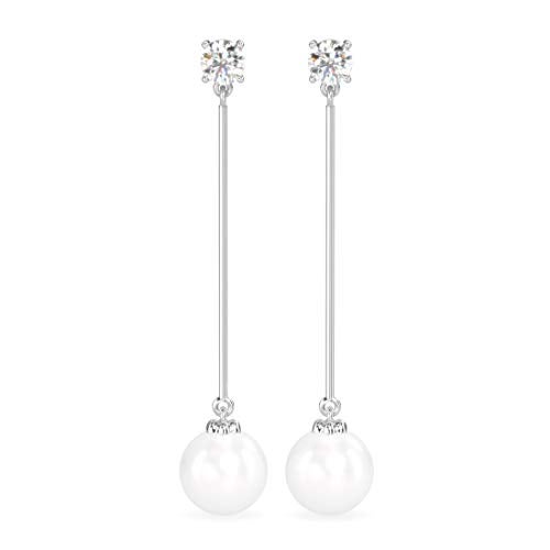 CLARA 925 Sterling Silver Pearl Yua Earrings | Rhodium Plated, Swiss Zirconia, Screw Back | Gift for Women & Girls - Image 1