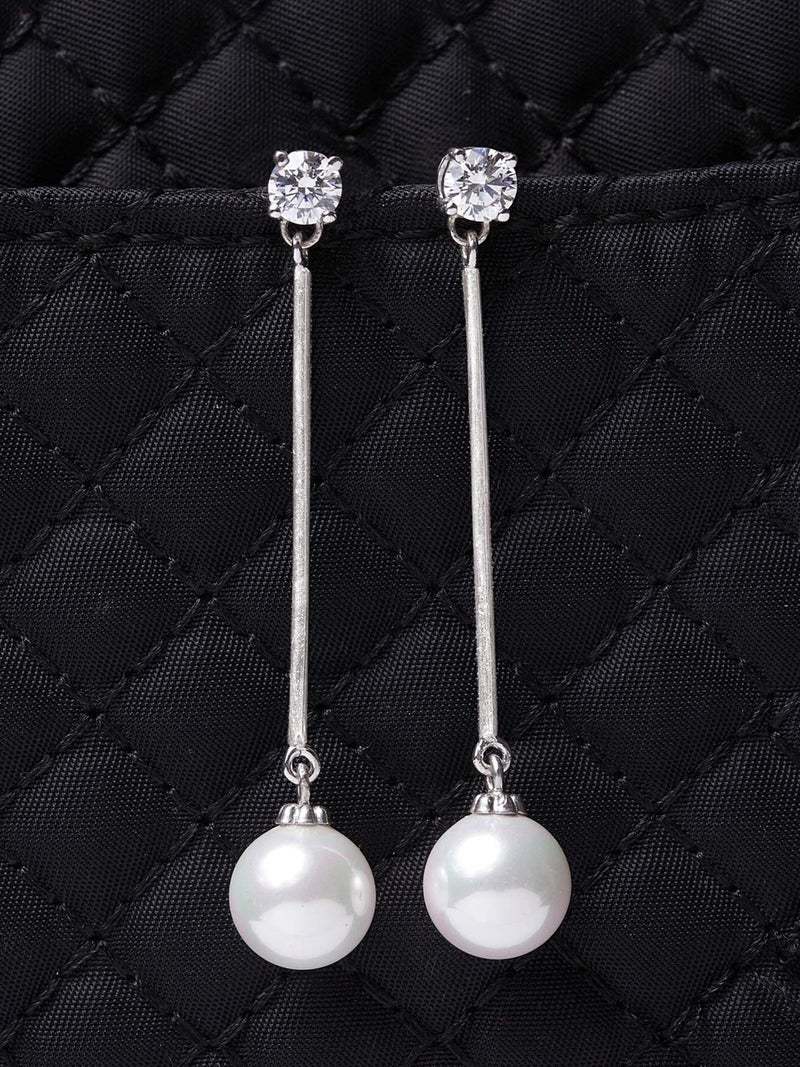 CLARA 925 Sterling Silver Pearl Yua Earrings | Rhodium Plated, Swiss Zirconia, Screw Back | Gift for Women & Girls - Image 3