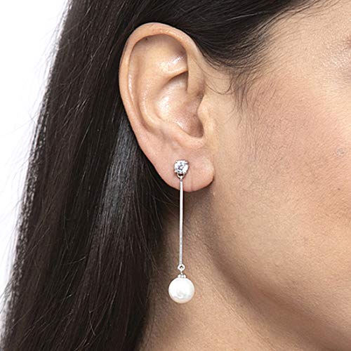 CLARA 925 Sterling Silver Pearl Yua Earrings | Rhodium Plated, Swiss Zirconia, Screw Back | Gift for Women & Girls - Image 5