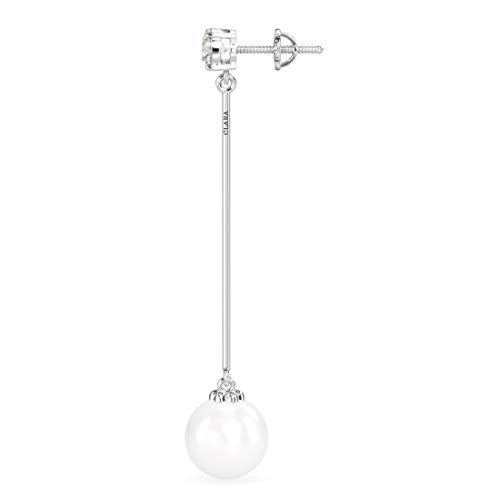 CLARA 925 Sterling Silver Pearl Yua Earrings | Rhodium Plated, Swiss Zirconia, Screw Back | Gift for Women & Girls - Image 2