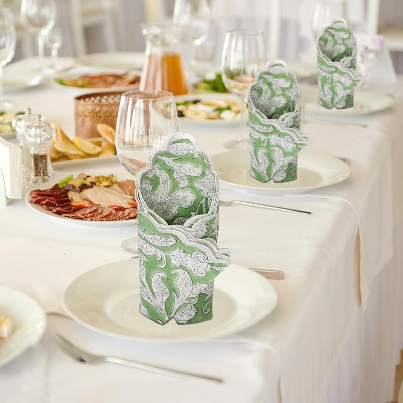 Ridhi Hand Block Print Sage Green 18 x 18 Set of 4 Embriodery Table Napkins Reusable Cotton Dinner Napkins for Weddings Parties Everyday Dining Gift for Spring Easter Valentine - Image 5