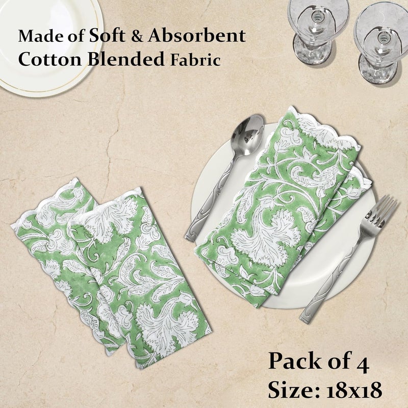 Ridhi Hand Block Print Sage Green 18 x 18 Set of 4 Embriodery Table Napkins Reusable Cotton Dinner Napkins for Weddings Parties Everyday Dining Gift for Spring Easter Valentine - Image 2