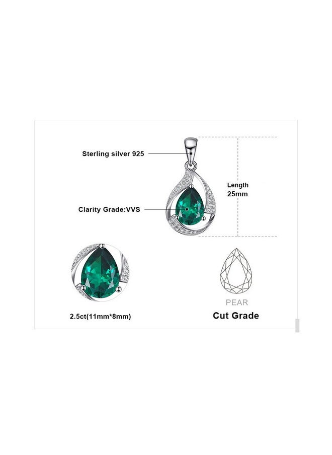 JewelryPalace - Pear Cut 2.7Ct Simulated Emerald Solitaire Pendant Necklace For Women, Green Gemstone 925 Sterling Silver 14K White Gold Plated Necklace, Gemstone Necklace 18 Inches Chain Jewelry Set - Image 1