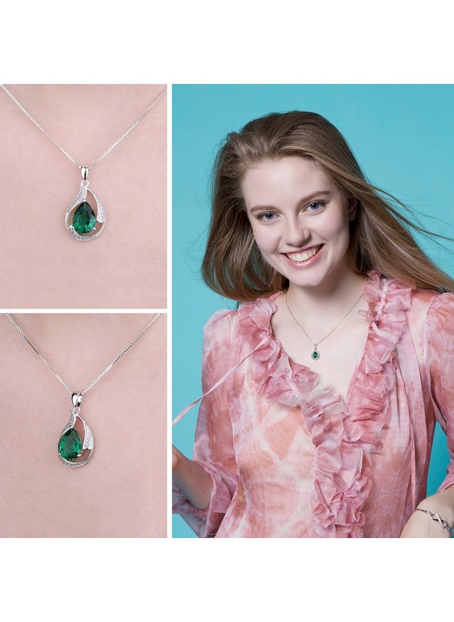 JewelryPalace - Pear Cut 2.7Ct Simulated Emerald Solitaire Pendant Necklace For Women, Green Gemstone 925 Sterling Silver 14K White Gold Plated Necklace, Gemstone Necklace 18 Inches Chain Jewelry Set - Image 1