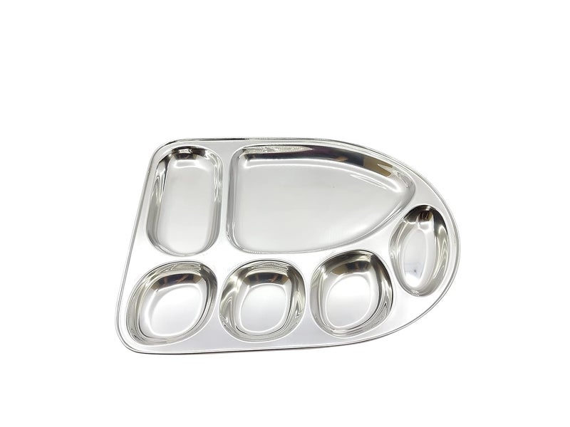 Click Charm Stainless Steel Dinner PlateThali Set of 6 Silver Banana LeafShaped Tray with MultiCompartment Design 6in1 Divided Plate for Convenient Meal Serving - Image 2