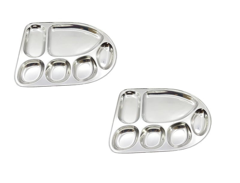 Click Charm Stainless Steel Dinner PlateThali Set of 6 Silver Banana LeafShaped Tray with MultiCompartment Design 6in1 Divided Plate for Convenient Meal Serving - Image 3