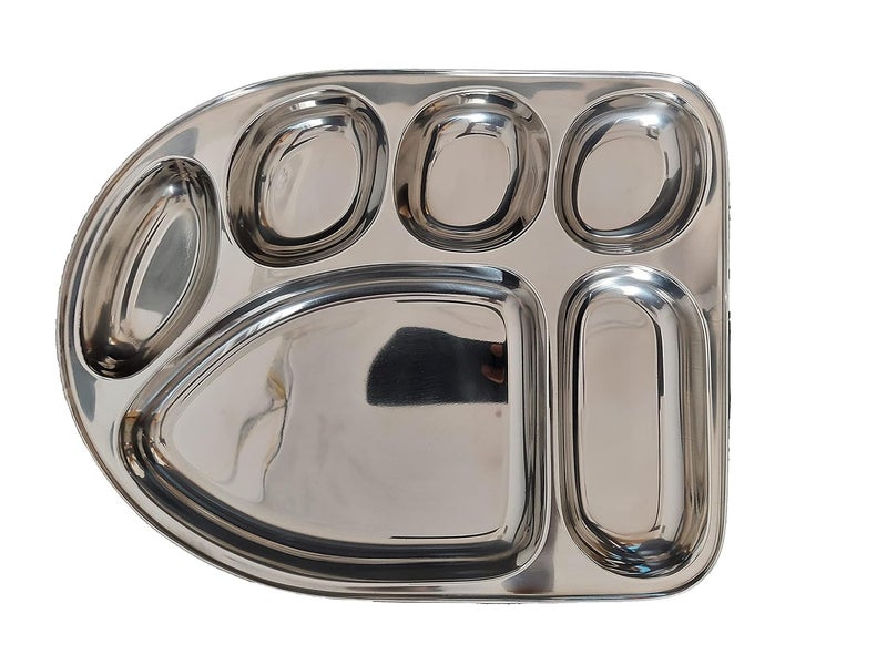 Click Charm Stainless Steel Dinner PlateThali Set of 6 Silver Banana LeafShaped Tray with MultiCompartment Design 6in1 Divided Plate for Convenient Meal Serving - Image 5